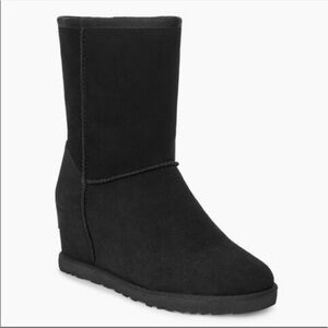 Ugg Femme Short Wedge Shearling Lined Suede Boots Black Size 8